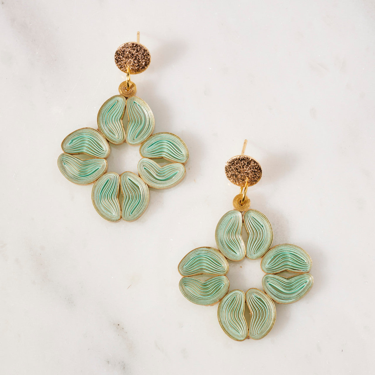 Floral Solitaire Cherry Blossom Flower Dangle Paper Earrings