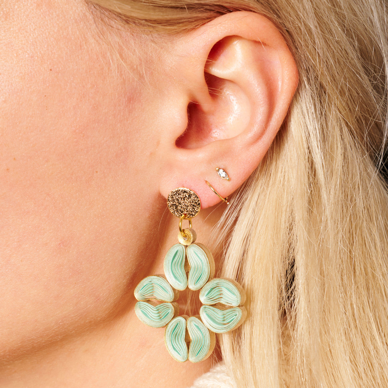 Floral Solitaire Cherry Blossom Flower Dangle Paper Earrings