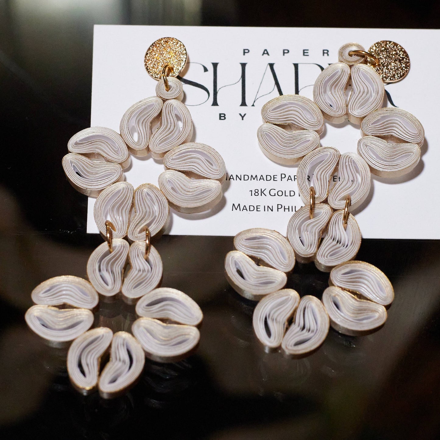 Two Tiered Cherry Blossom Flower Dangle Paper Earrings