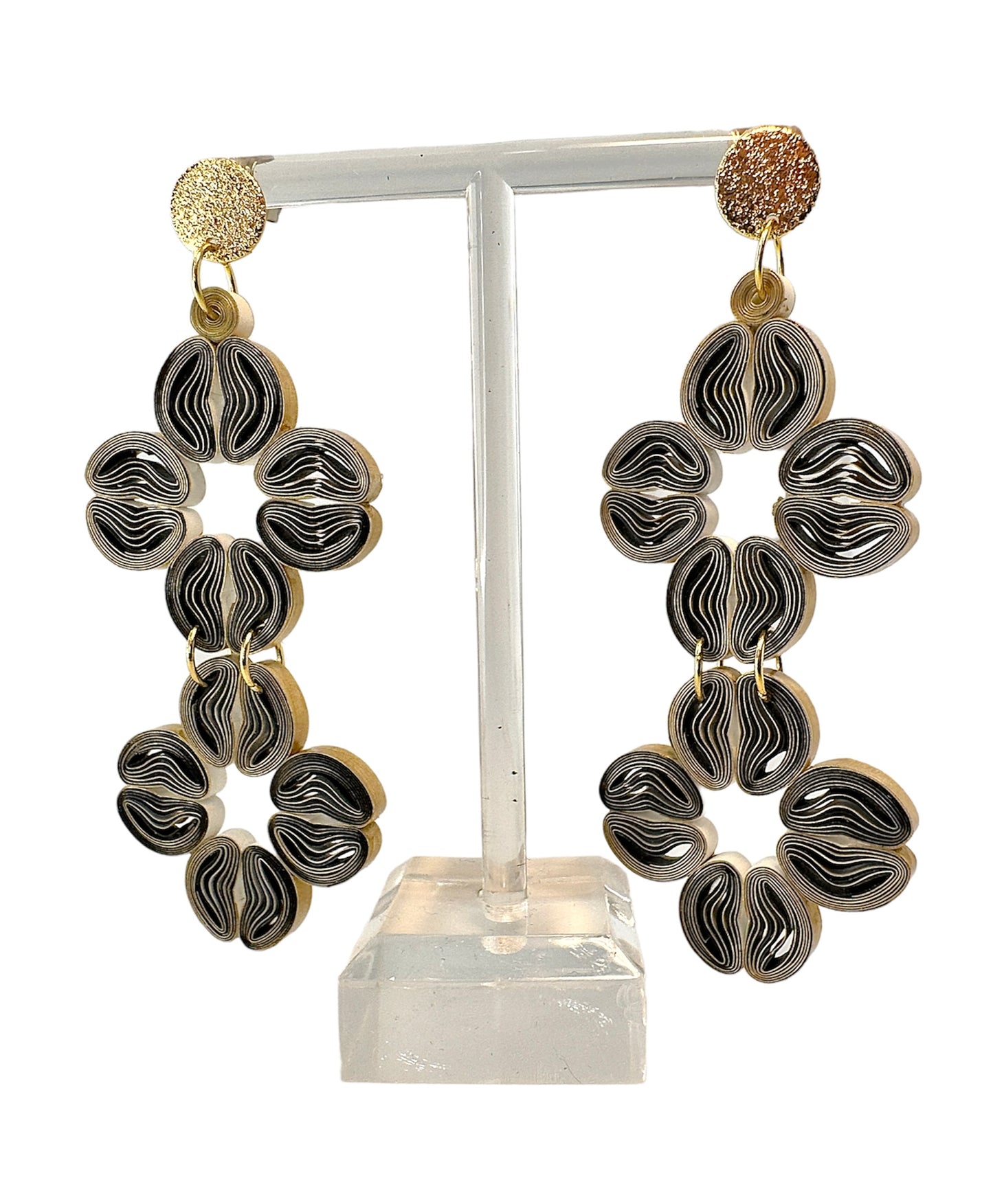 Two Tiered Cherry Blossom Flower Dangle Paper Earrings