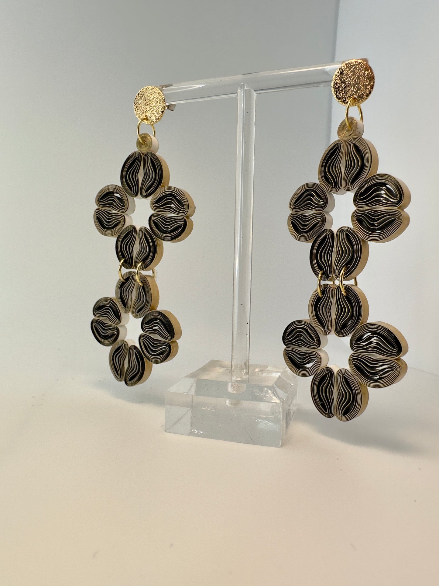 Two Tiered Cherry Blossom Flower Dangle Paper Earrings
