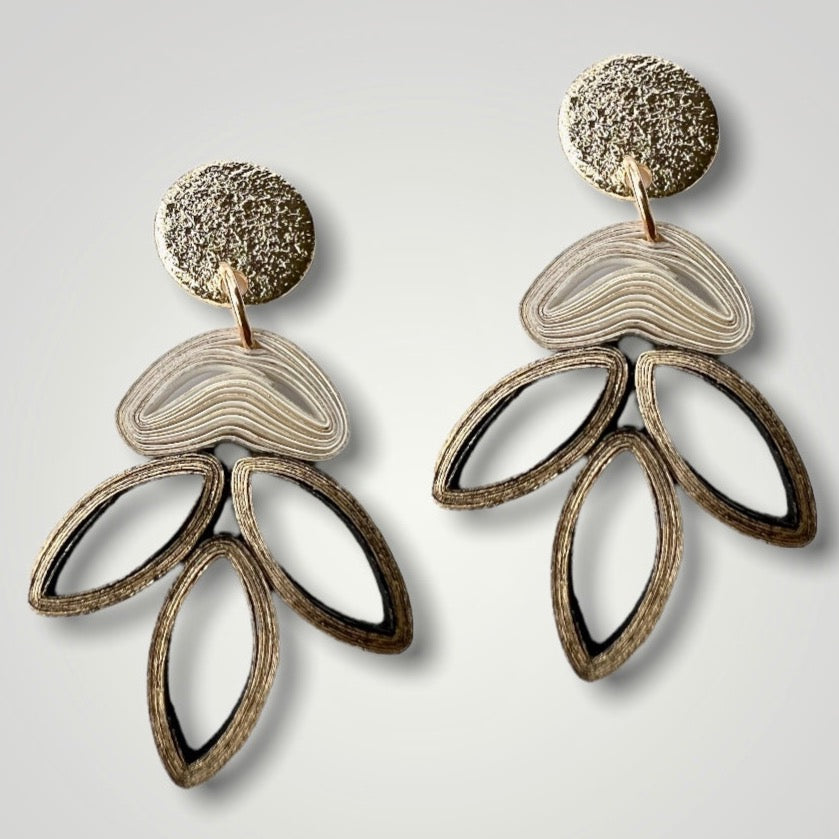 Art Deco inspired white, black and gold unique dangle earrings
