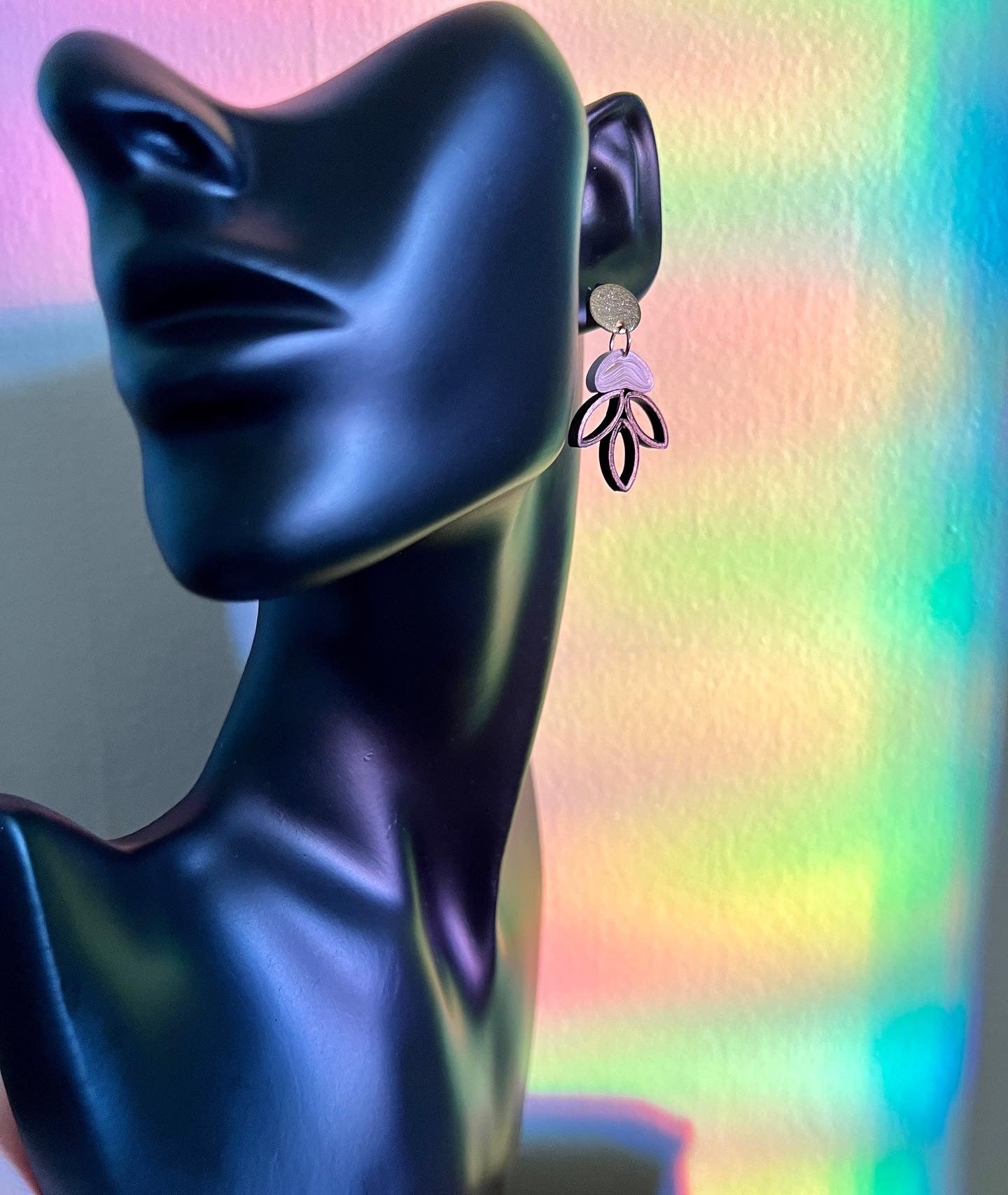 The Madison: Cute olive leaf inspired dangle statement earrings, white, black and gold, sustainable, lightweight, paper earrings, laurel leaf earrings