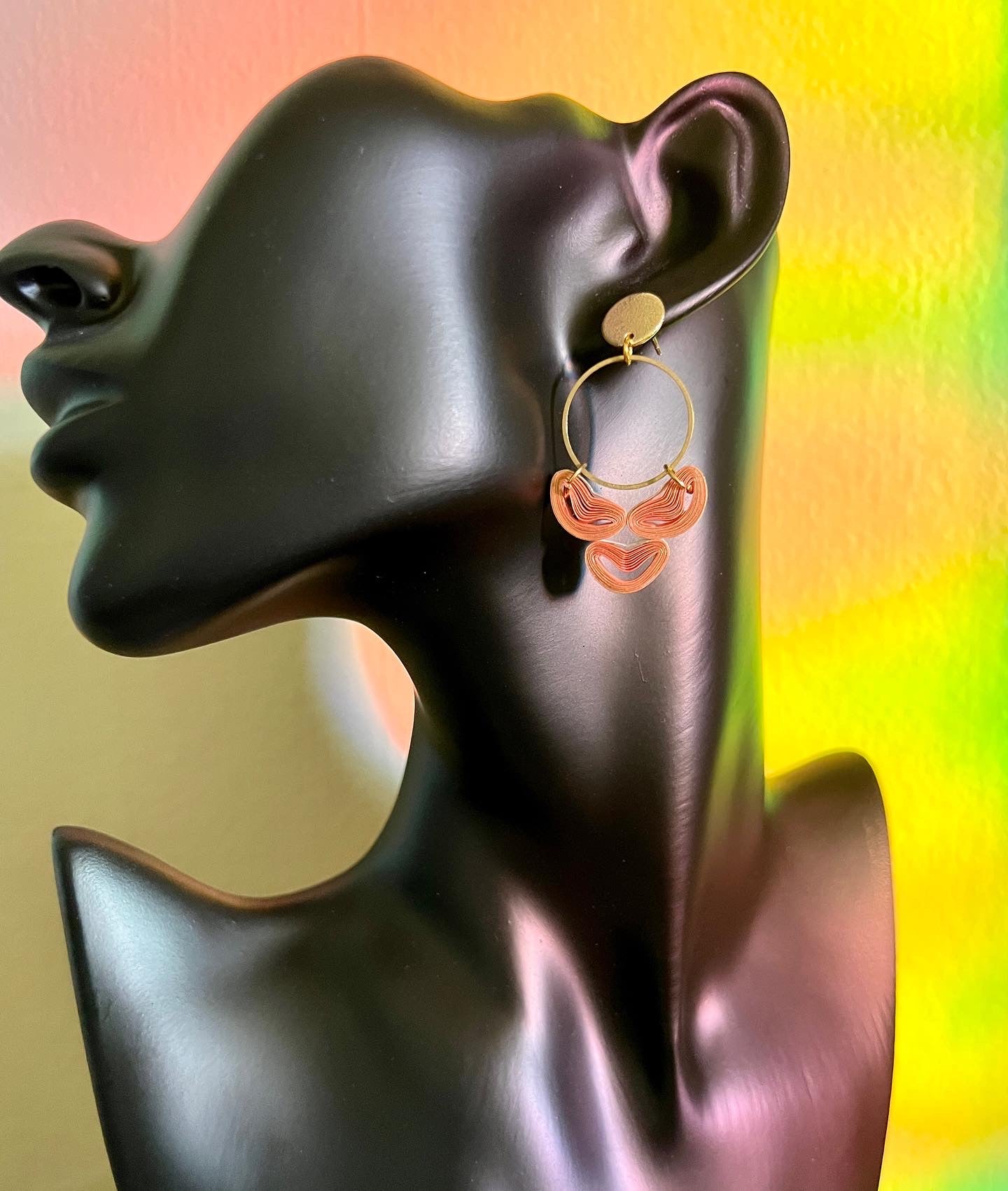 The Baby Chandelier: Art Deco inspired dangle earrings, architectural, geometric black and gold, lightweight black paper quilling